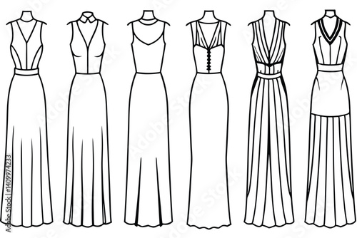 maxi dress line art graceful silhouette for all women