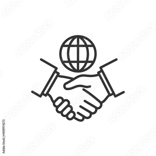 ビジネス向け握手・契約のハンドアイコン(線画・モノクロ)