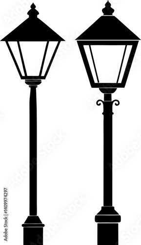 Street lamp art vectors and Set of black street light icon silhouette collections
