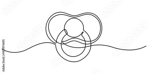 Pacifier for baby. Continuous line one drawing. Newborn Nipple Continuous Line Editable Icon. Vector illustration. Simple line illustration.
