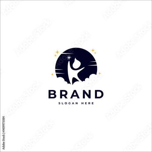 Kids logo reaching for the stars dream in flat design style