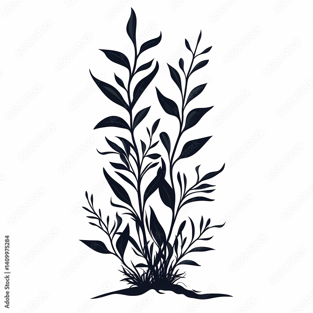 Obraz premium Botanical Illustration. Eco-Friendly Silhouette Art Featuring Greenery and Tropical Plants for Home Decor and Floral Designs