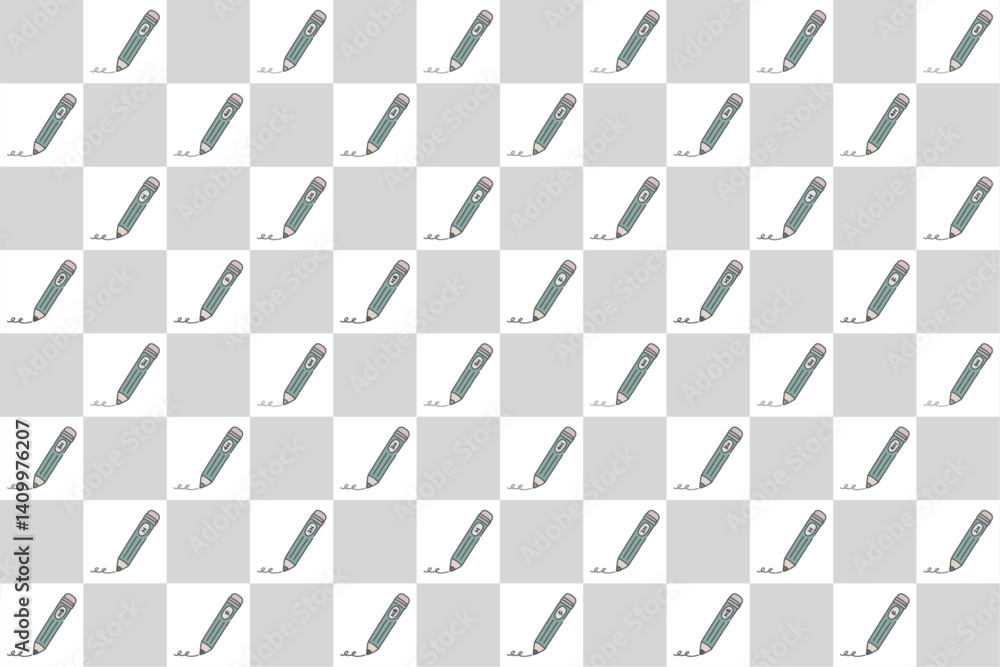 Seamless Grid Pattern of Cute Hand-drawn Pencils in Doodle Style Seamless Grid Pattern of Cute Hand-drawn Pencils in Doodle Style