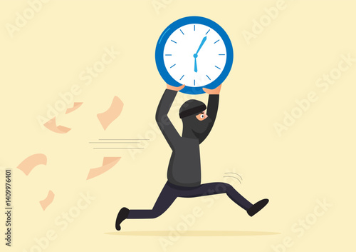 Efficiency in completing work on time strategy or idea productivity or procrastination problems time thief character