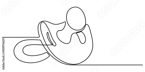 Pacifier for baby. Continuous line one drawing. Newborn Nipple Continuous Line Editable Icon. Vector illustration. Simple line illustration.
