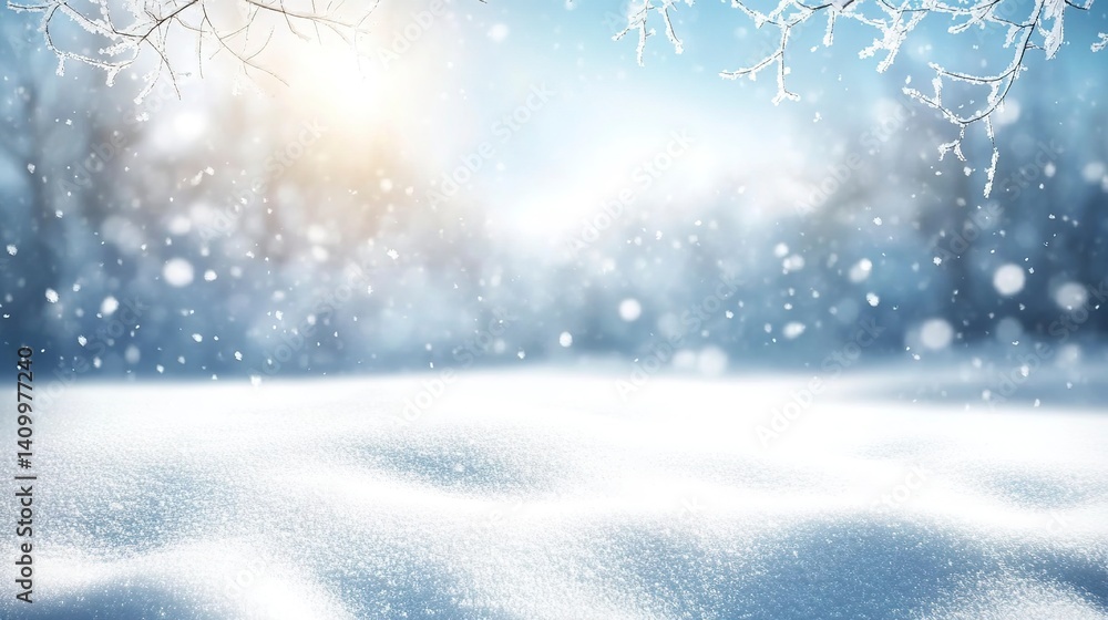 A serene winter wonderland scene, showcasing a softly falling snow, sparkling under a bright winter sun, with delicate frost-covered branches overhead. A serene winter wonderland scene, showcasing a softly falling snow, sparkling under a bright winter sun, with delicate frost-covered branches overhead.