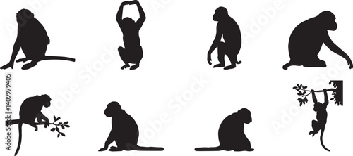 Silhouettes of Diverse Monkey Poses