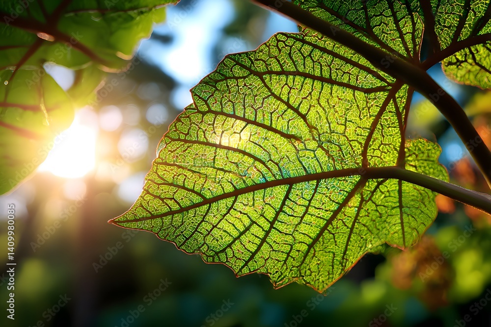 Obraz premium Sunlight filtering through leaf veins glowing