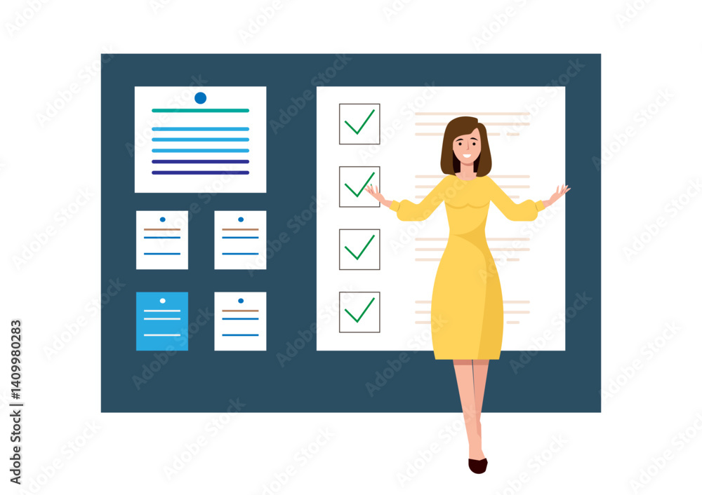 To-do list, young woman puts check marks in front of completed tasks. Time management concept To-do list, young woman puts check marks in front of completed tasks. Time management concept