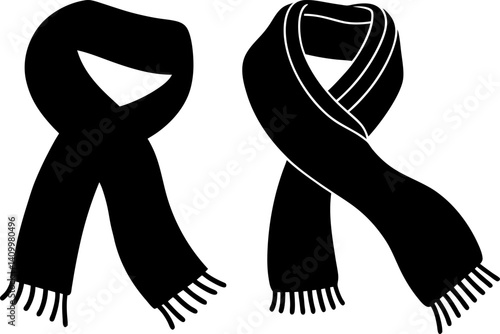 Scarf art vectors and Set of black muffler icon silhouette collections