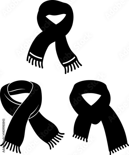 Scarf art vectors and Set of black muffler icon silhouette collections