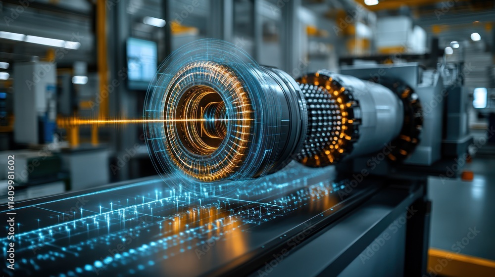 Fototapeta premium Advanced Engine Design with Holographic Overlay