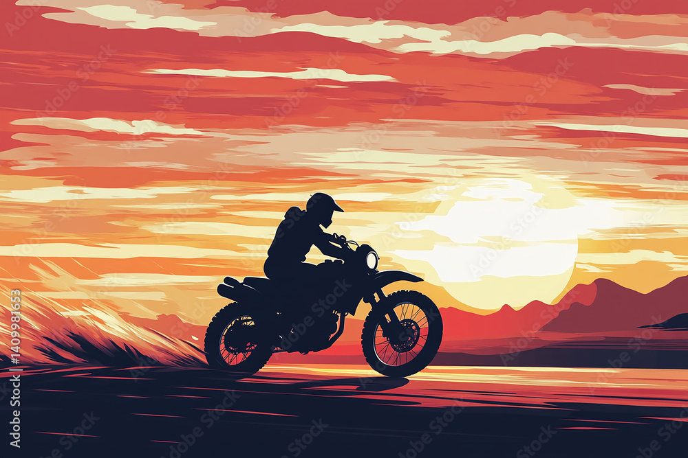 Silhouette of a biker riding a motorcycle at sunset ai generated Silhouette of a biker riding a motorcycle at sunset ai generated