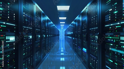 Server Room Data Center: High-Tech Background for IT Infrastructure & Connectivity
