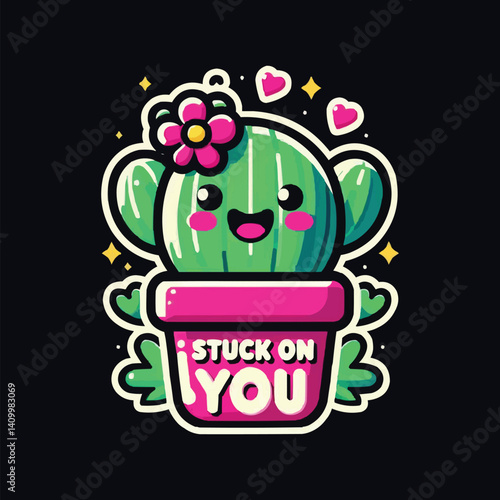 Cheerful smiling cactus in a decorated flower pot.Generative AI.