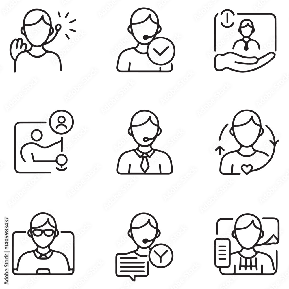 Support, customer service thin line icons set. Service, help, online support, assistance editable stroke icon. Vector with white background Support, customer service thin line icons set. Service, help, online support, assistance editable stroke icon. Vector with white background