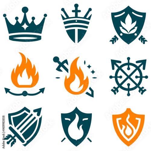 Luminous blaze of blazing triumph with crowned archery and sword