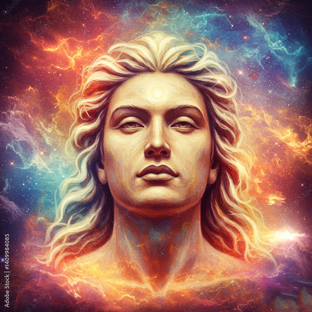 Divine Being with Cosmic Energy and Galaxy Background Divine Being with Cosmic Energy and Galaxy Background