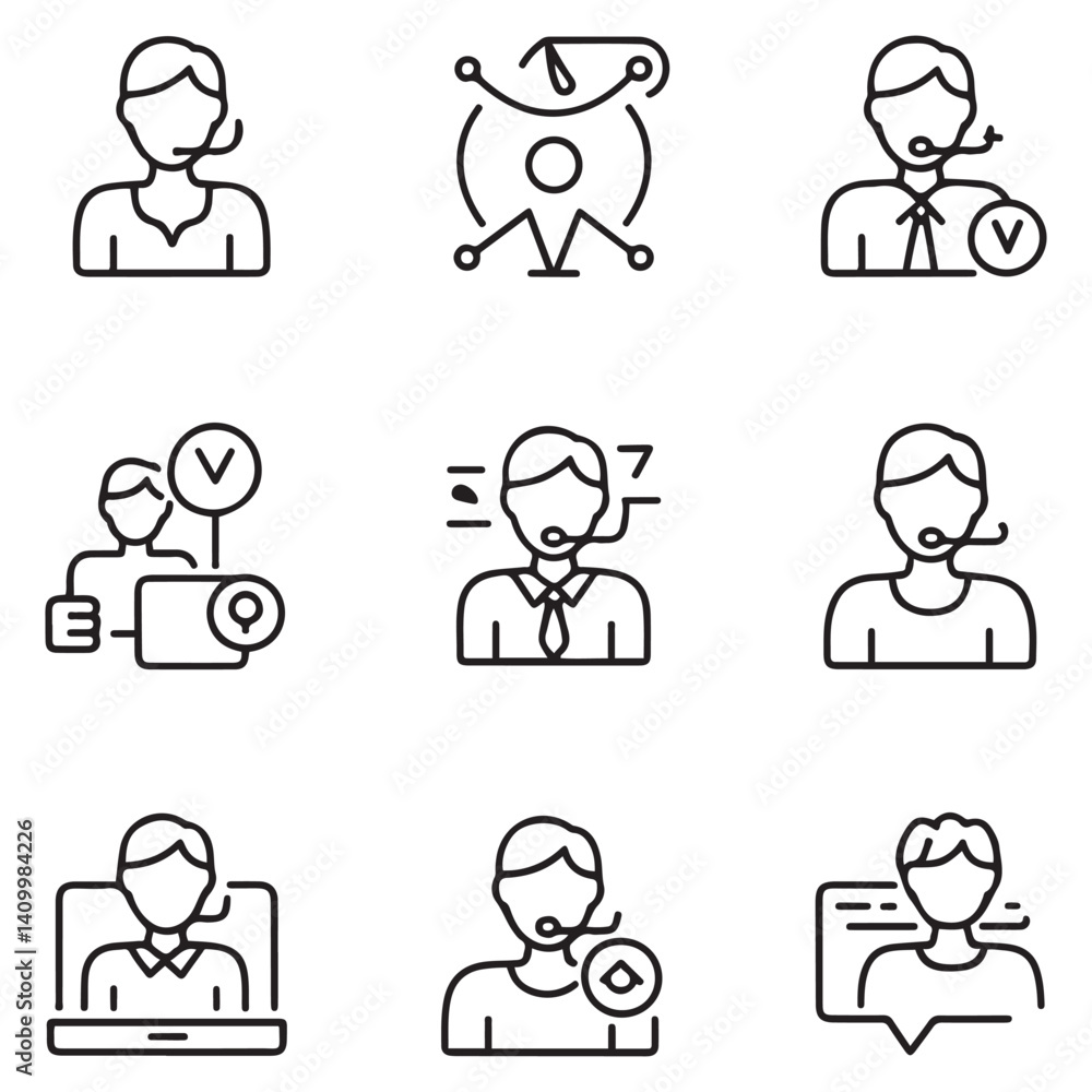 Support, customer service thin line icons set. Service, help, online support, assistance editable stroke icon. Vector with white background Support, customer service thin line icons set. Service, help, online support, assistance editable stroke icon. Vector with white background
