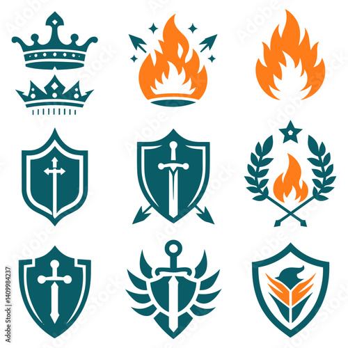 Contemporary triumph of crimson rulers with flaming archery and sword