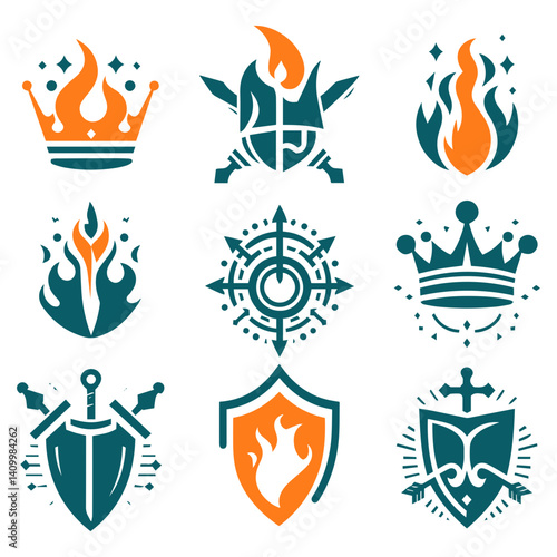 Graceful dominion of fiery warriors with regal crown and shield