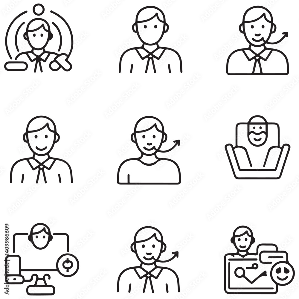 Support, customer service thin line icons set. Service, help, online support, assistance editable stroke icon. Vector with white background Support, customer service thin line icons set. Service, help, online support, assistance editable stroke icon. Vector with white background