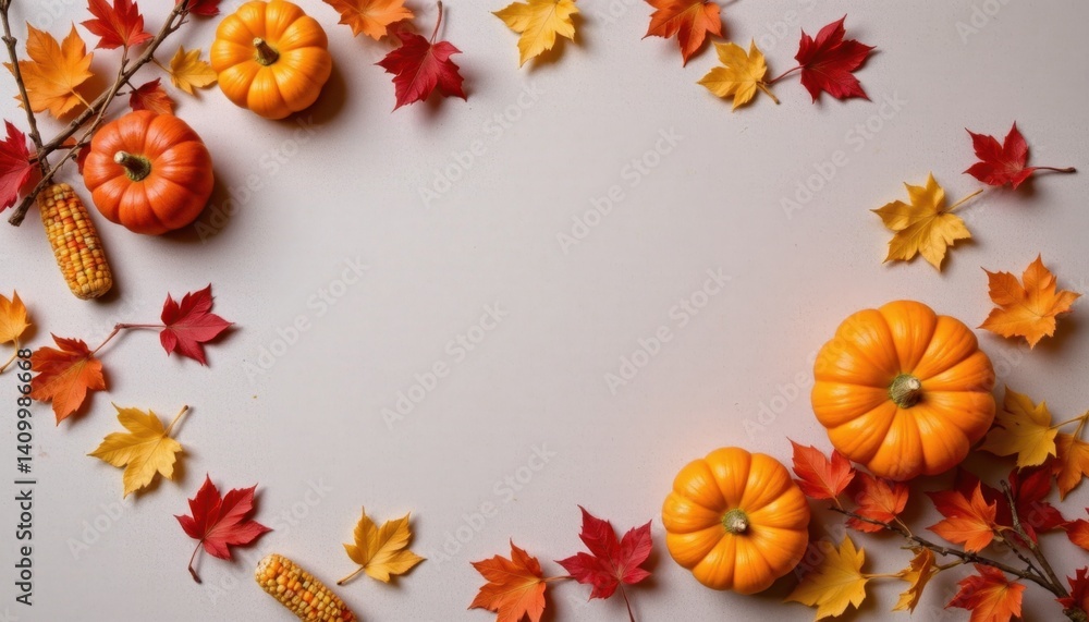 Obraz premium Celebrating autumn with pumpkins and maple leaves seasonal decor home warm festive atmosphere