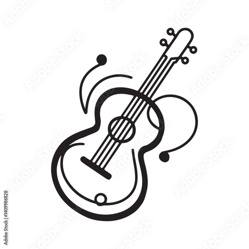 Guitar line art vector illustration.