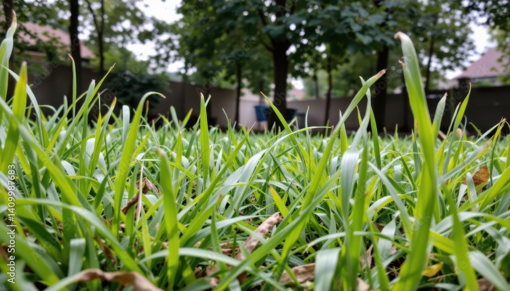 Lush green grass surrounded by trees backyard nature photography outdoor serenity ground level perspective Lush green grass surrounded by trees backyard nature photography outdoor serenity ground level perspective