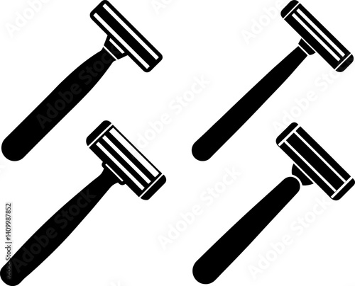 Razor art vectors and Set of black shaving razor icon silhouette collections