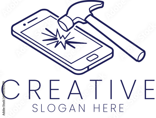 Broken Smartphone Screen Hammer Impact Damage Repair Fix Tool Icon Logo Clean Image Mobile