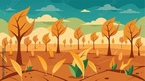 The defeated crops in the field with their shriveled leaves and brittle stems were a testament to the resilience and perseverance of farmers in the face of adversity.. Vector illustration