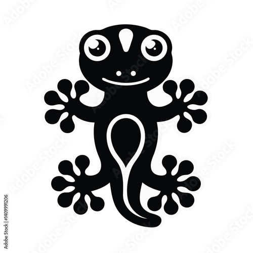 Cartoon Gecko Illustration: Playful Black and White Design