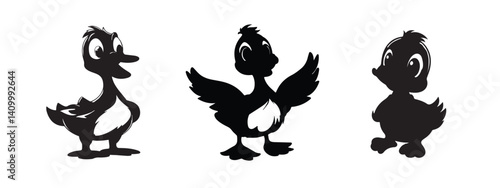 Silhouette of duck vector icon set illustration isolated on white background.