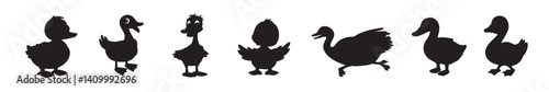 Silhouette of duck vector icon set illustration isolated on white background.
