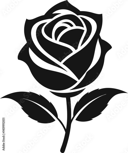 Beautiful single silhouette rose icon vector illustration 