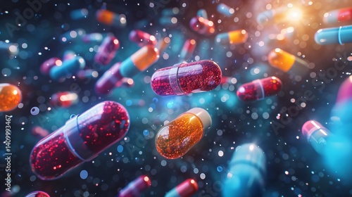 Colorful Capsules Floating in Space of excellence in splendor beyond compare with grace in style