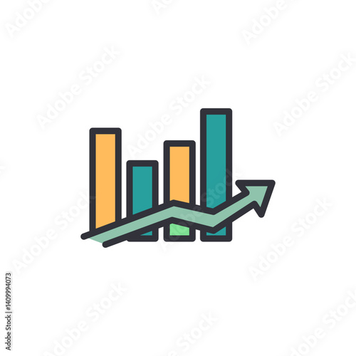 Growth chart colored icons, minimalist vector illustration ,simple transparent graphic element .Isolated on white background
