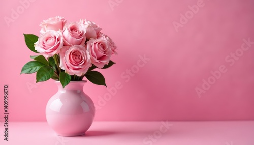 Wallpaper Mural Pastel pink rose bouquet in a pink vase, textured pink backdrop , rustic, floral arrangement Torontodigital.ca