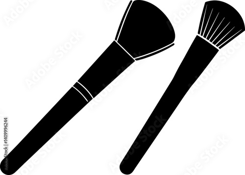 Makup brush art vectors and Set of black brush icon silhouette collections