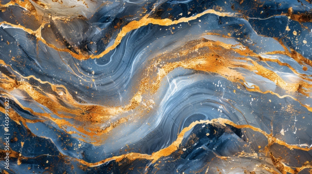Fototapeta premium Abstract Gold Blue Marble Swirl Texture of excellence in splendor beyond compare with grace