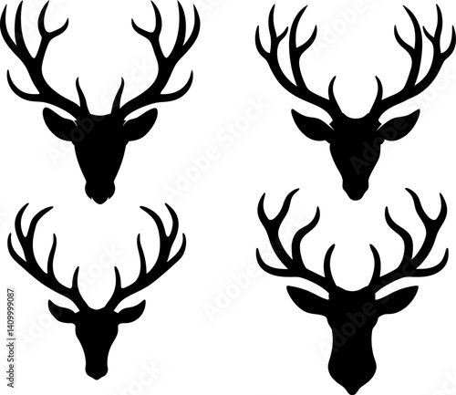 Antler art vectors and Set of black deer antlers icon silhouette collections