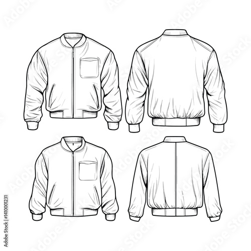 Bomber jacket fashion sketch front and back views