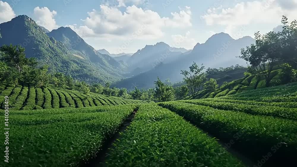 Serene Tea Plantation in Mountain Valley Serene Tea Plantation in Mountain Valley