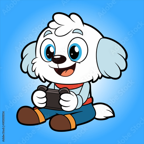 Cute Maltese Gaming Cartoon