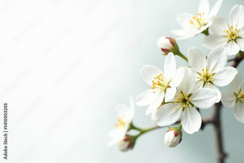 Obraz premium Delicate white flower blossoms against pure white backdrop, texture, spring, detail