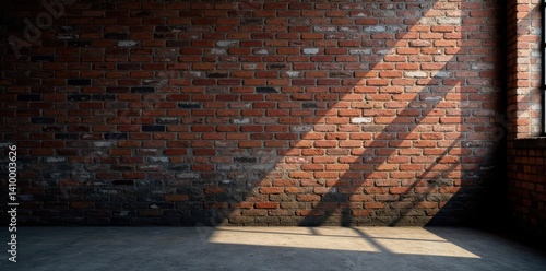 Distressed brick wall, heavy shadow, bleak atmosphere, industrial, red