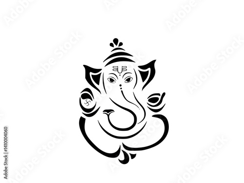 Elegant black and white outline of Lord Ganesha, perfect for Hindu celebrations.