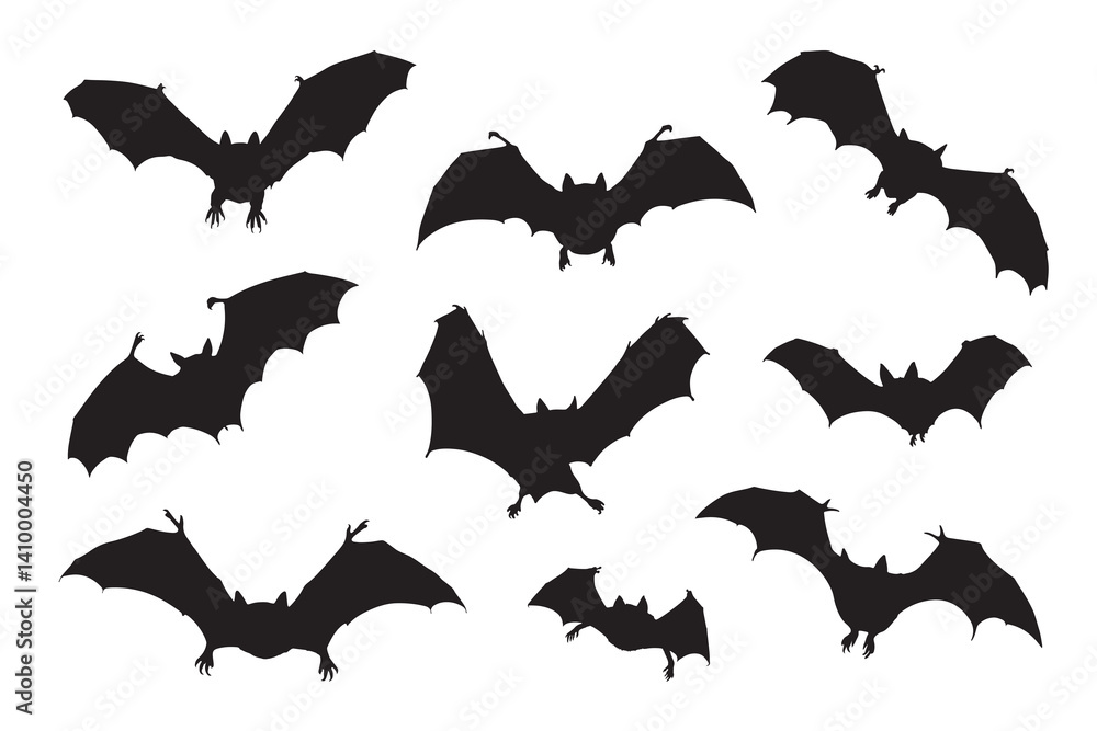 Naklejka premium Silhouette of Halloween bat vector icon set illustration isolated on white background.