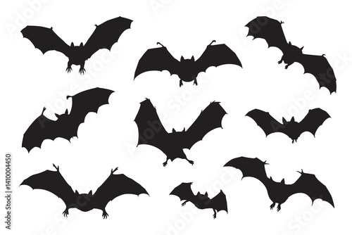 Silhouette of Halloween bat vector icon set illustration isolated on white background.